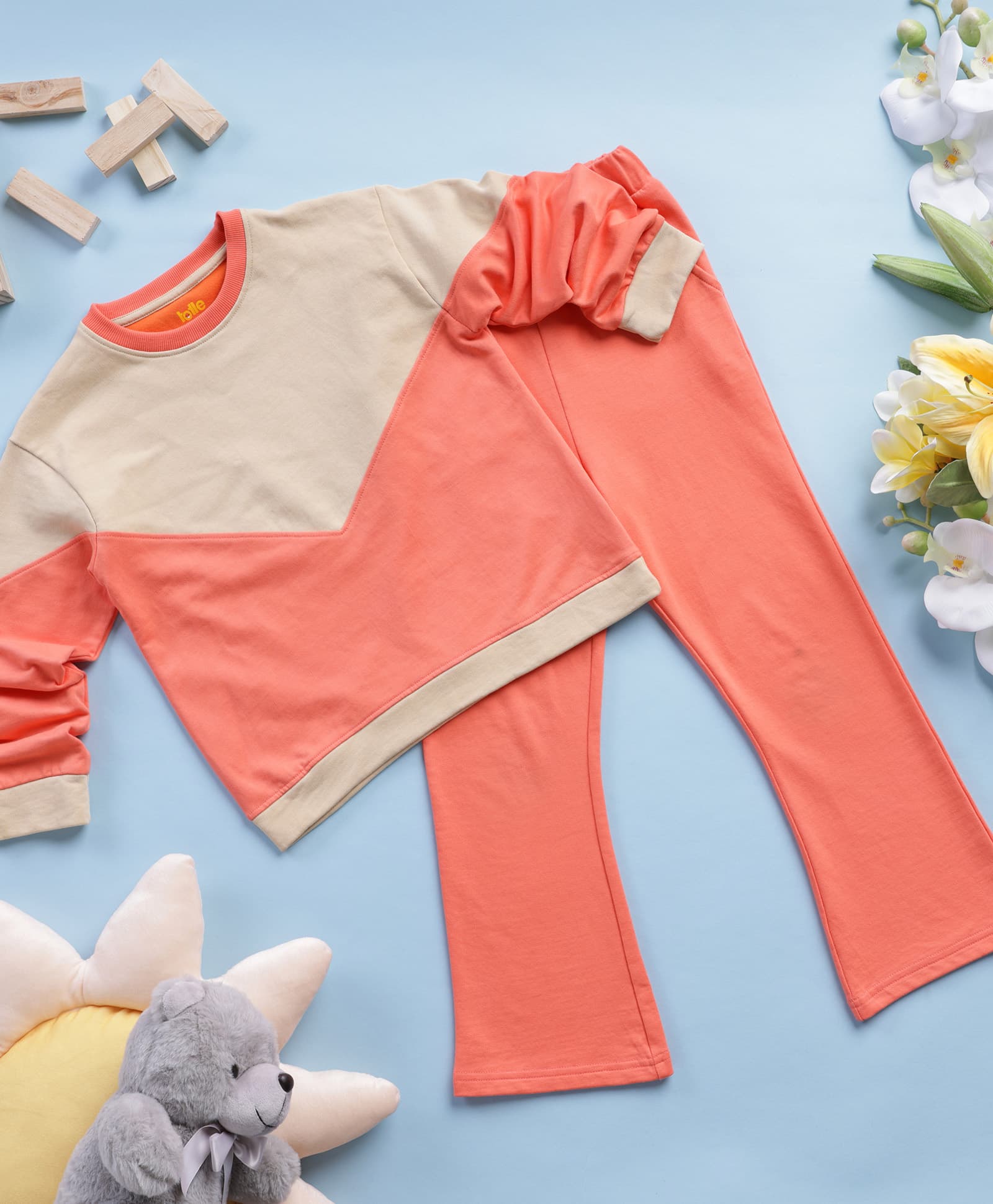 Kids Co-ord Set | Printed -  Coral