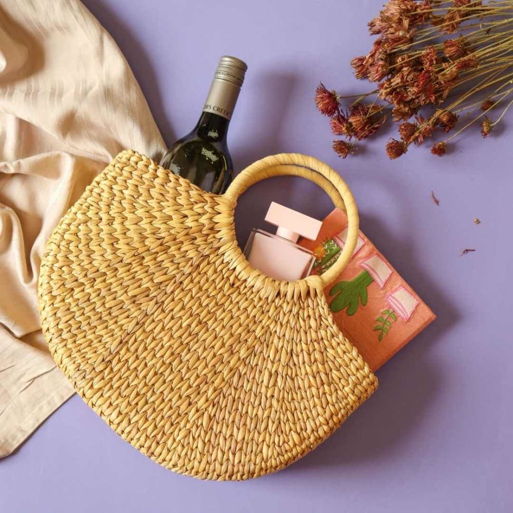 Water Reed (Kauna Grass) Small Handbag – Handwoven Natural Jute Tote