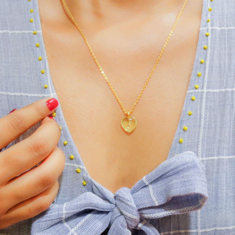 Citrine Stone Pendant Necklace with Gold-Plated Chain | Minimal Healing Crystal Jewellery 