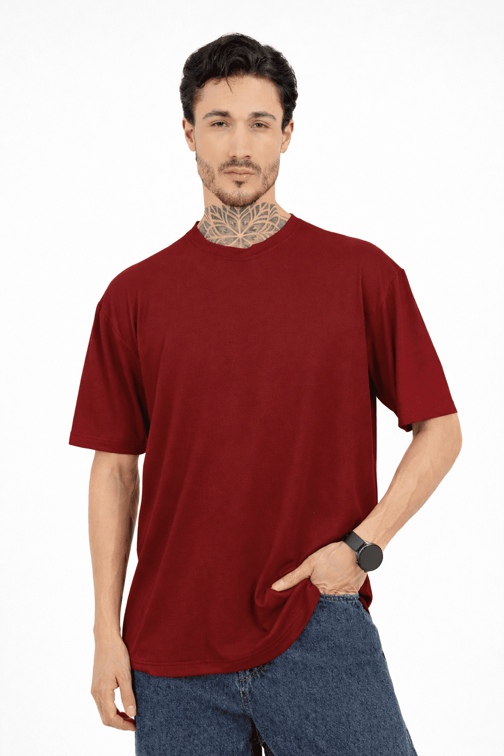 Men Oversized Bamboo T-Shirt | Gen Z Streetwear | Plain - Maroon
