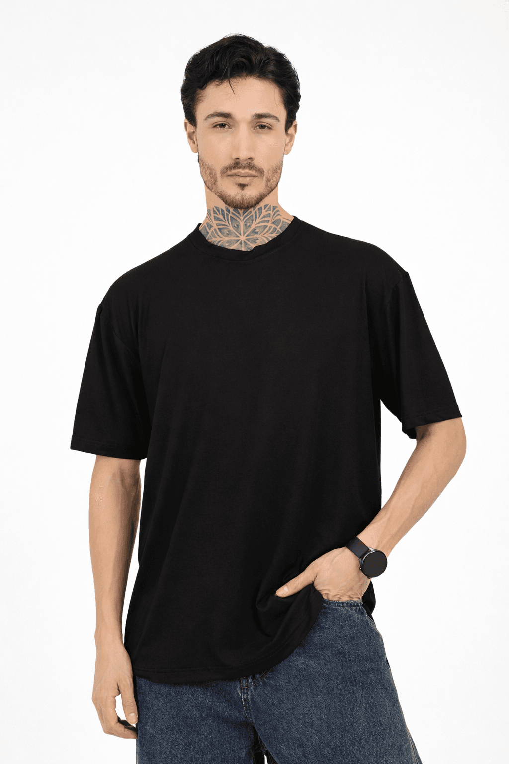 Men Oversized Bamboo T-Shirt | Gen Z Streetwear | Plain - Black