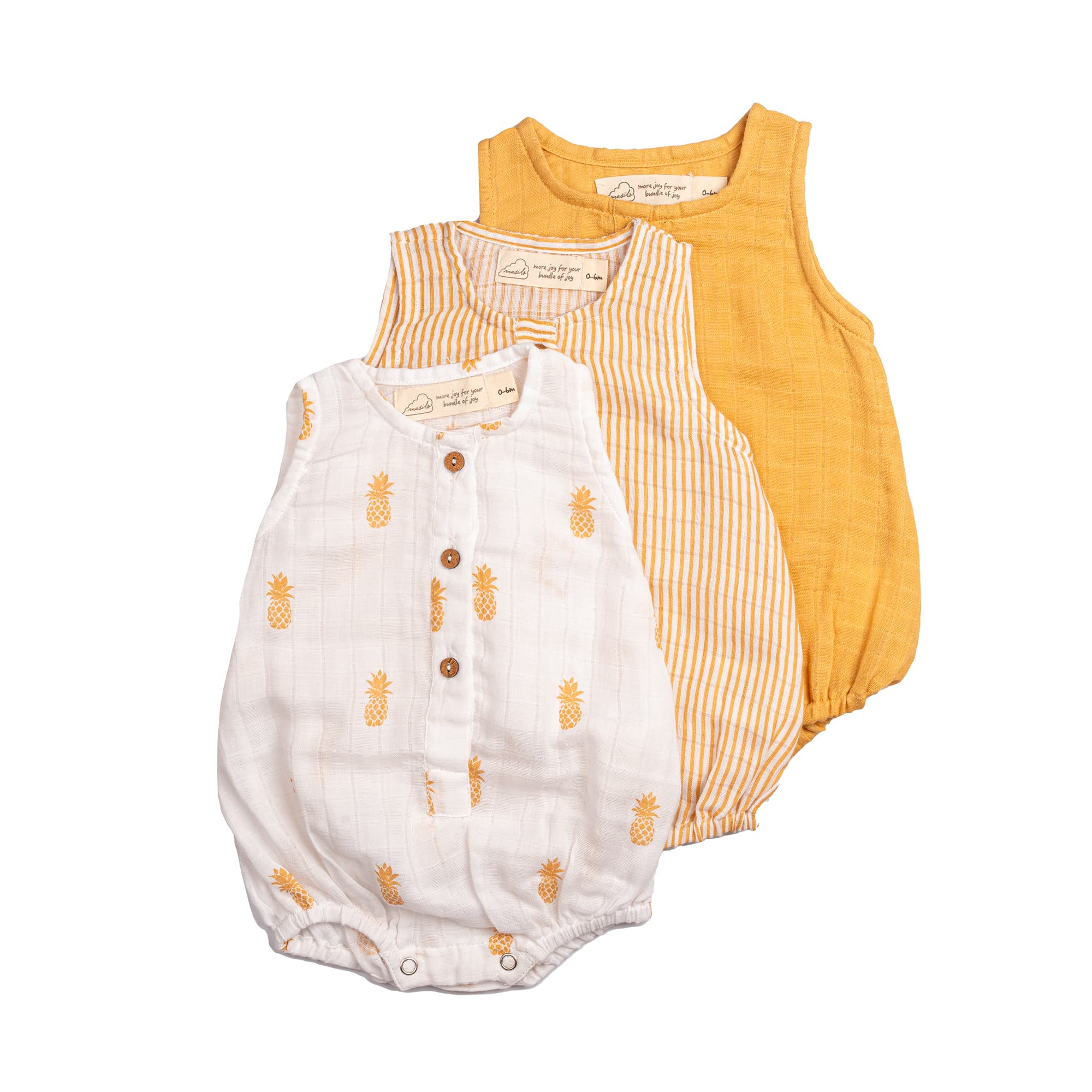 Organic Muslin Baby Romper (Pack of 3) - Pineapple