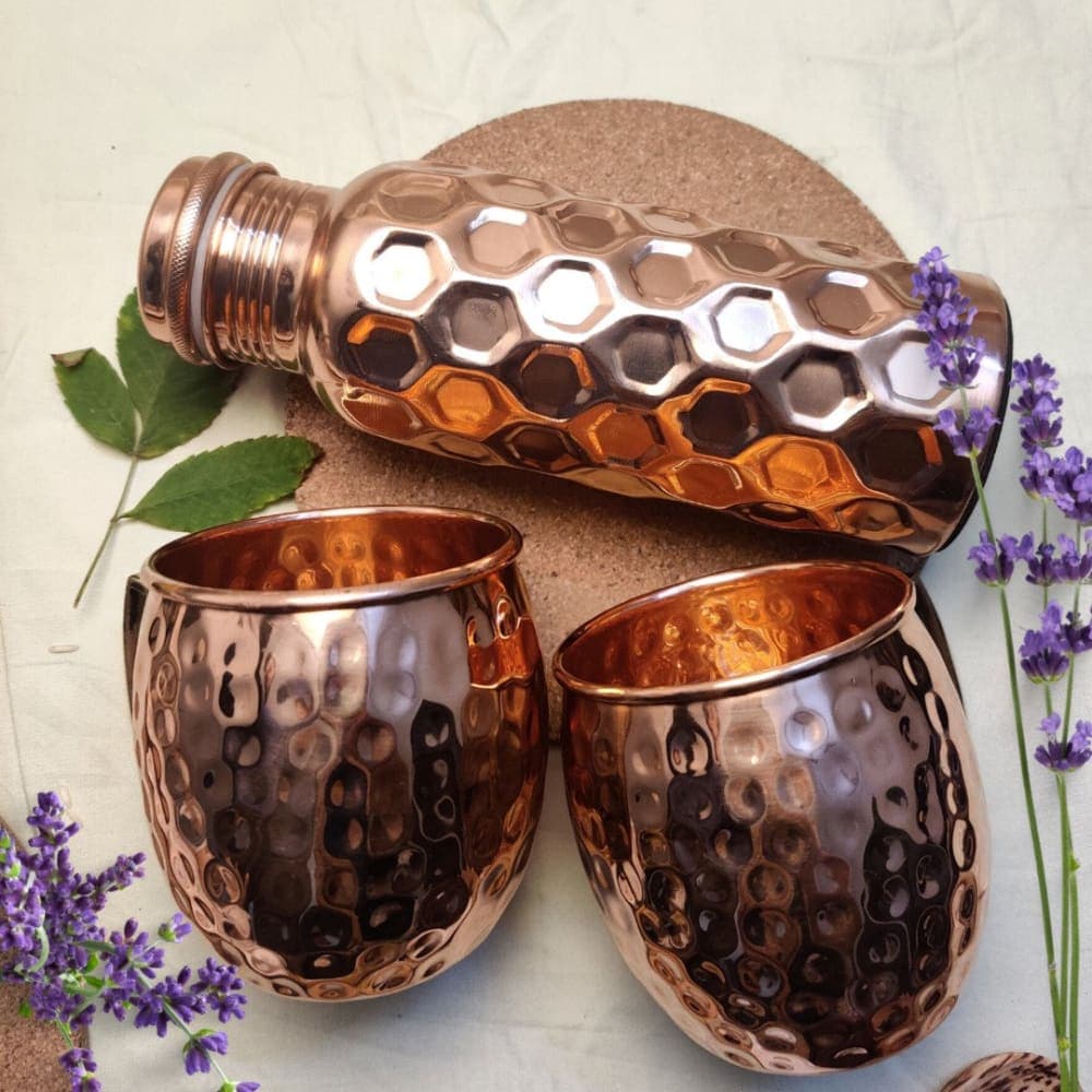 Copper Bottle With Mugs - Diamond (750 ml)