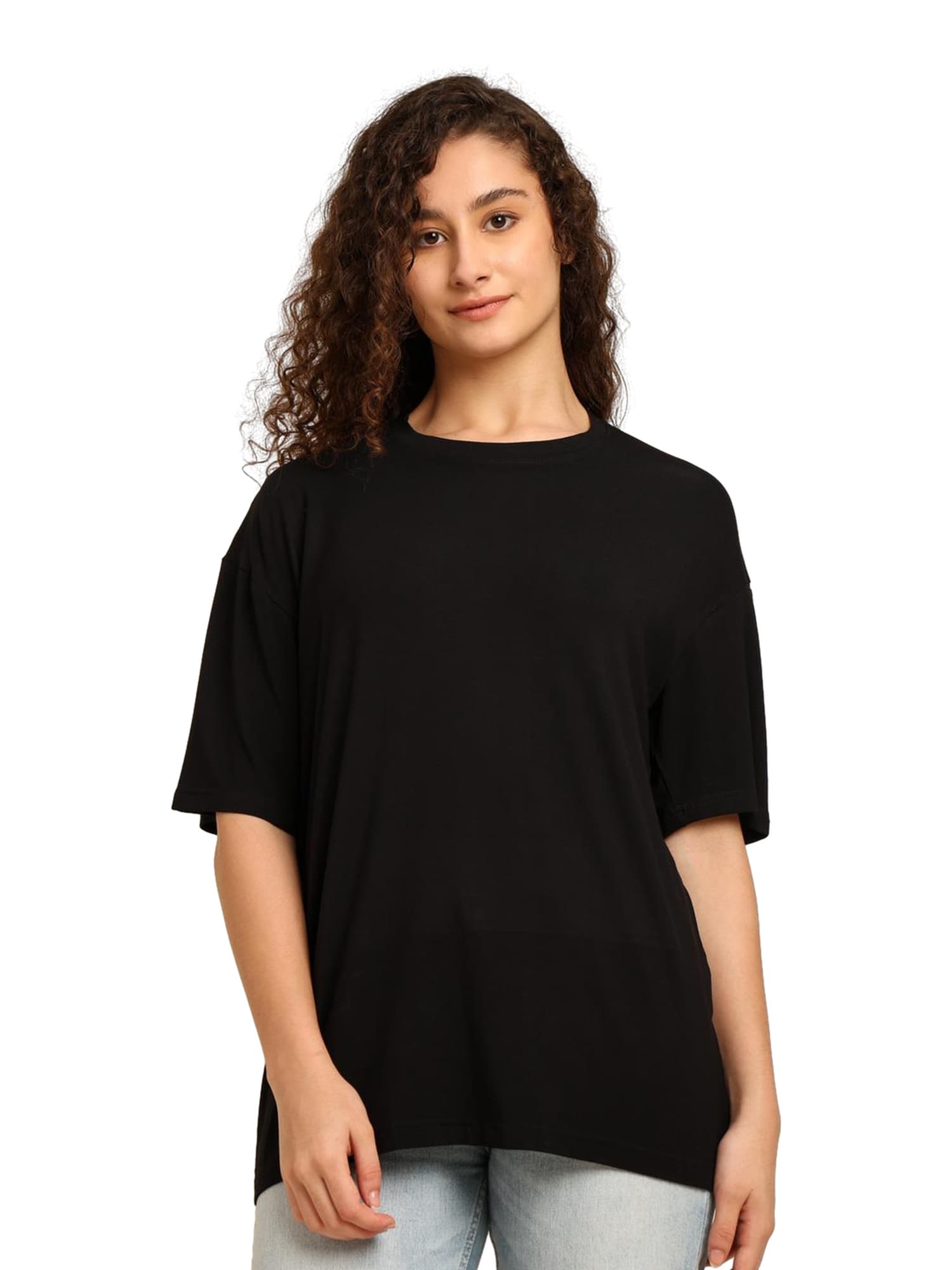 Women Oversized Bamboo Plain T-Shirt – Soft, Breathable & Sustainable Fit | Black 1