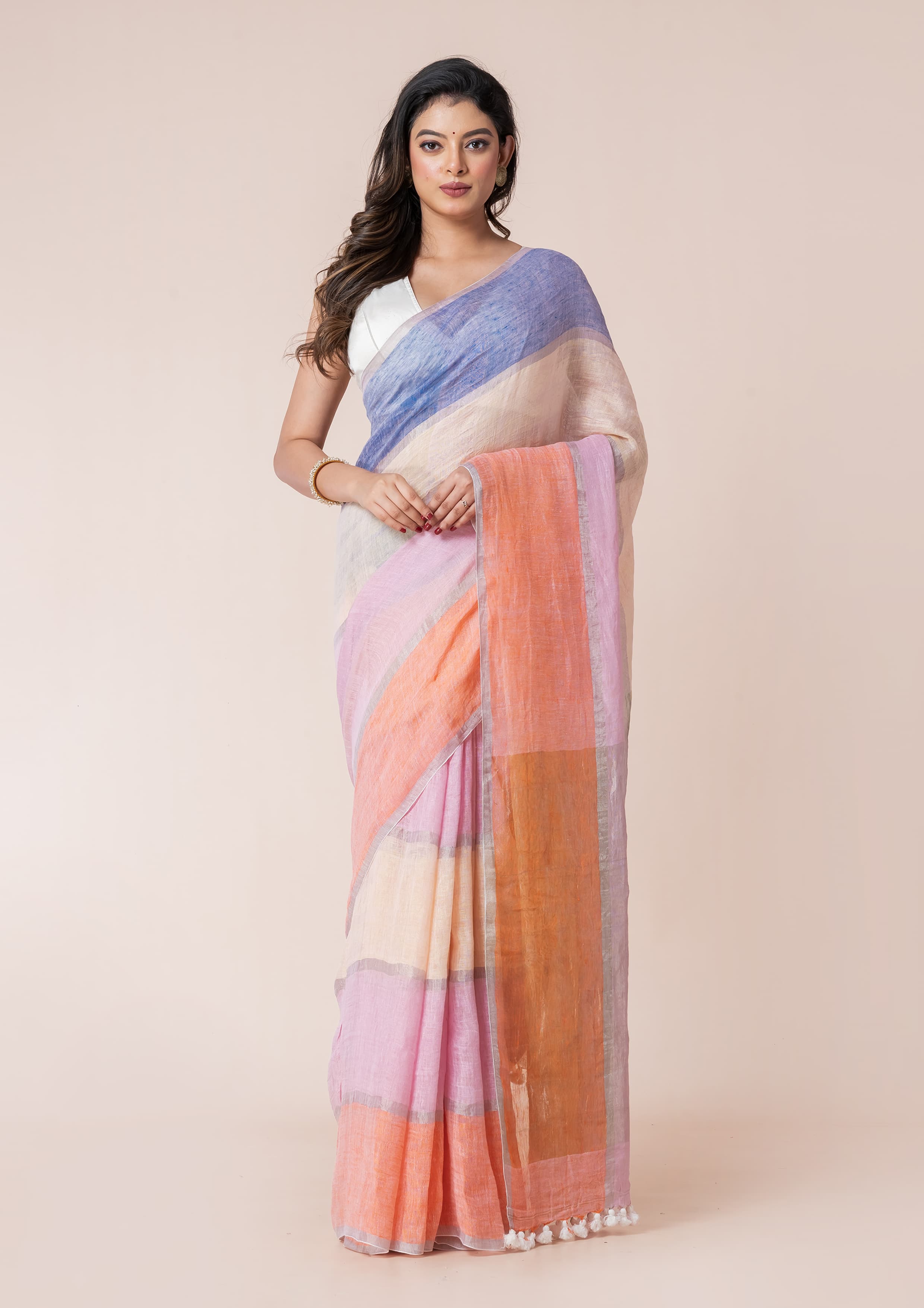 Women’s Pure Linen Multicolor Saree 1