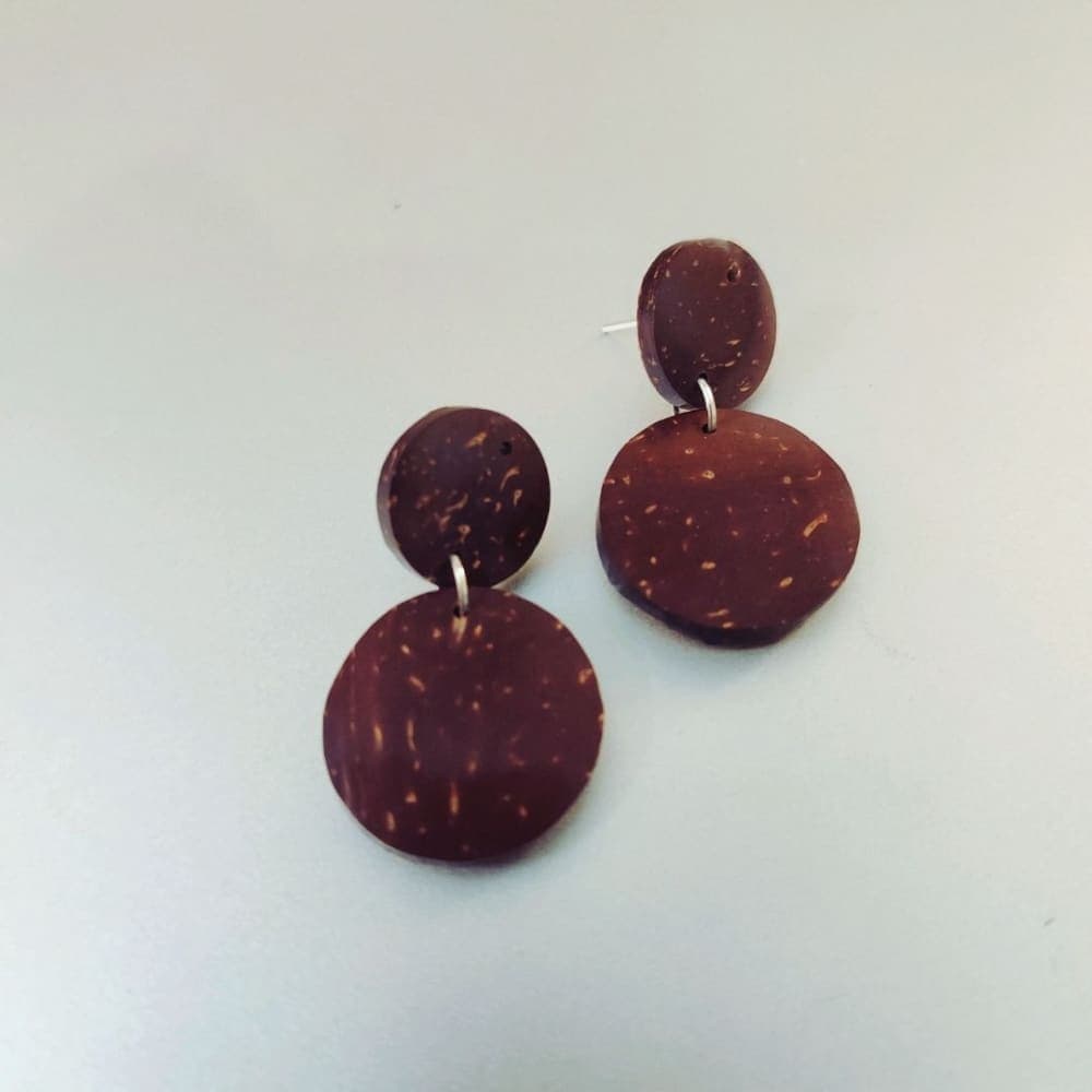 Coconut Shell Drop Earrings – Natural Brown with Brass Hook