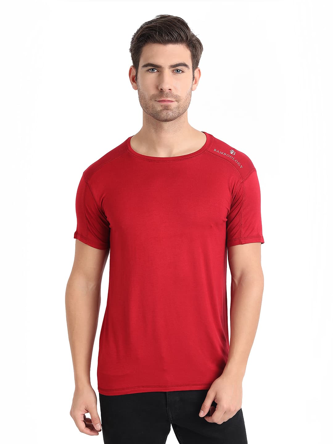 Men'S Round Neck T-Shirt | Maroon - Slim Fit