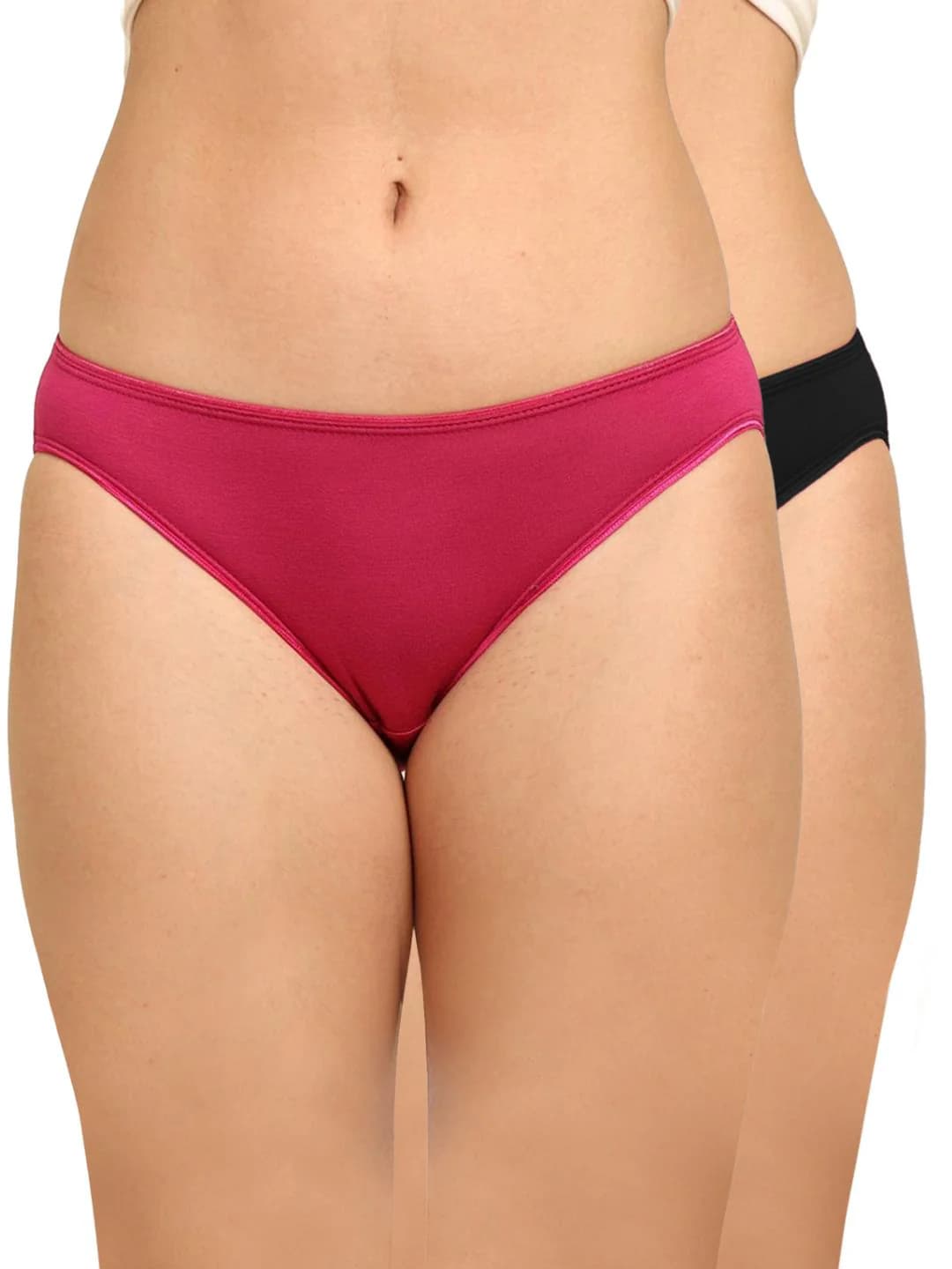 Bamboo Fabric Low Rise Bikini Panty Fuchsia & Black - Pack of 2