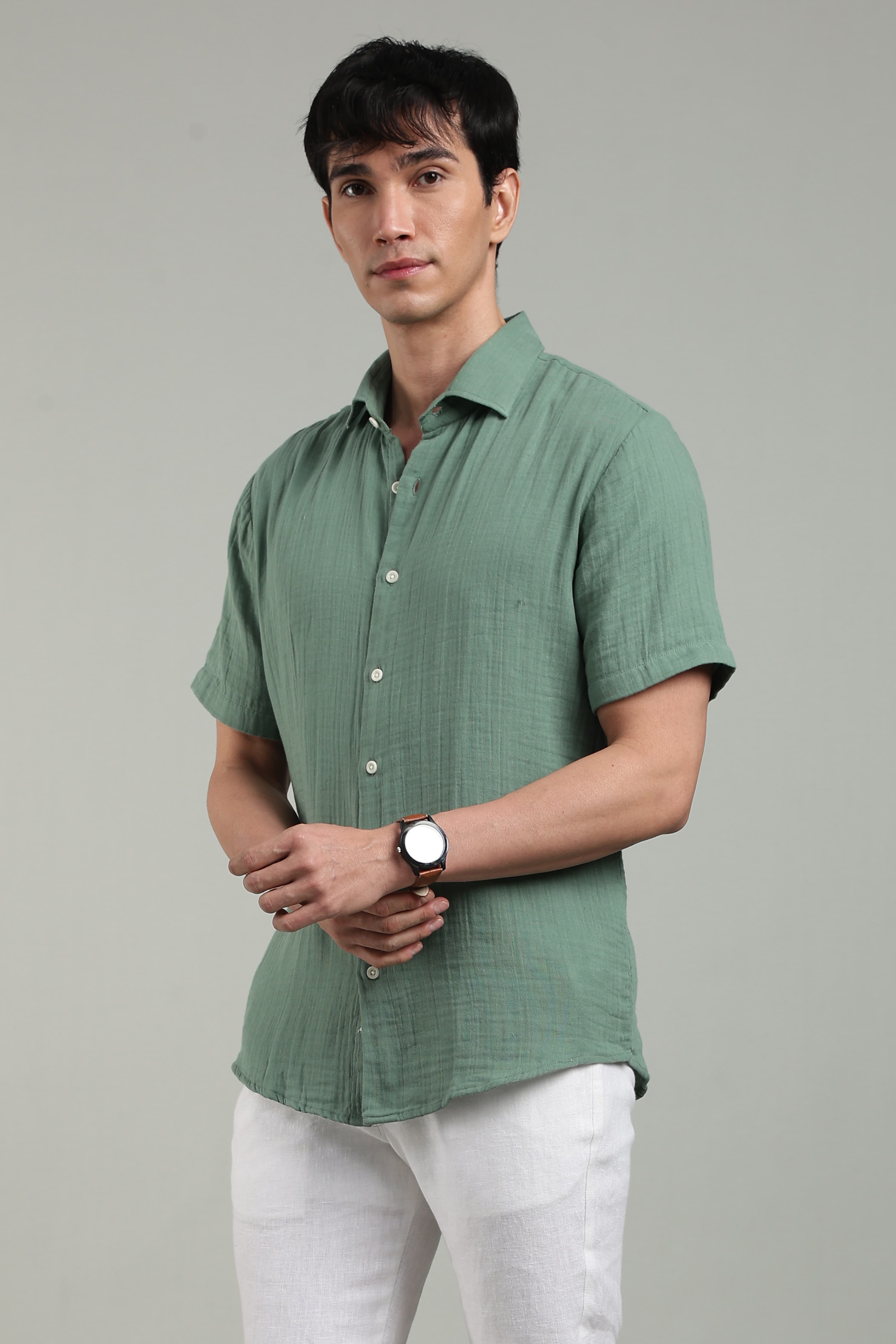 Moss Cotton Gauze Shirt – Ultra Lightweight Crinkle Summer Shirt 1