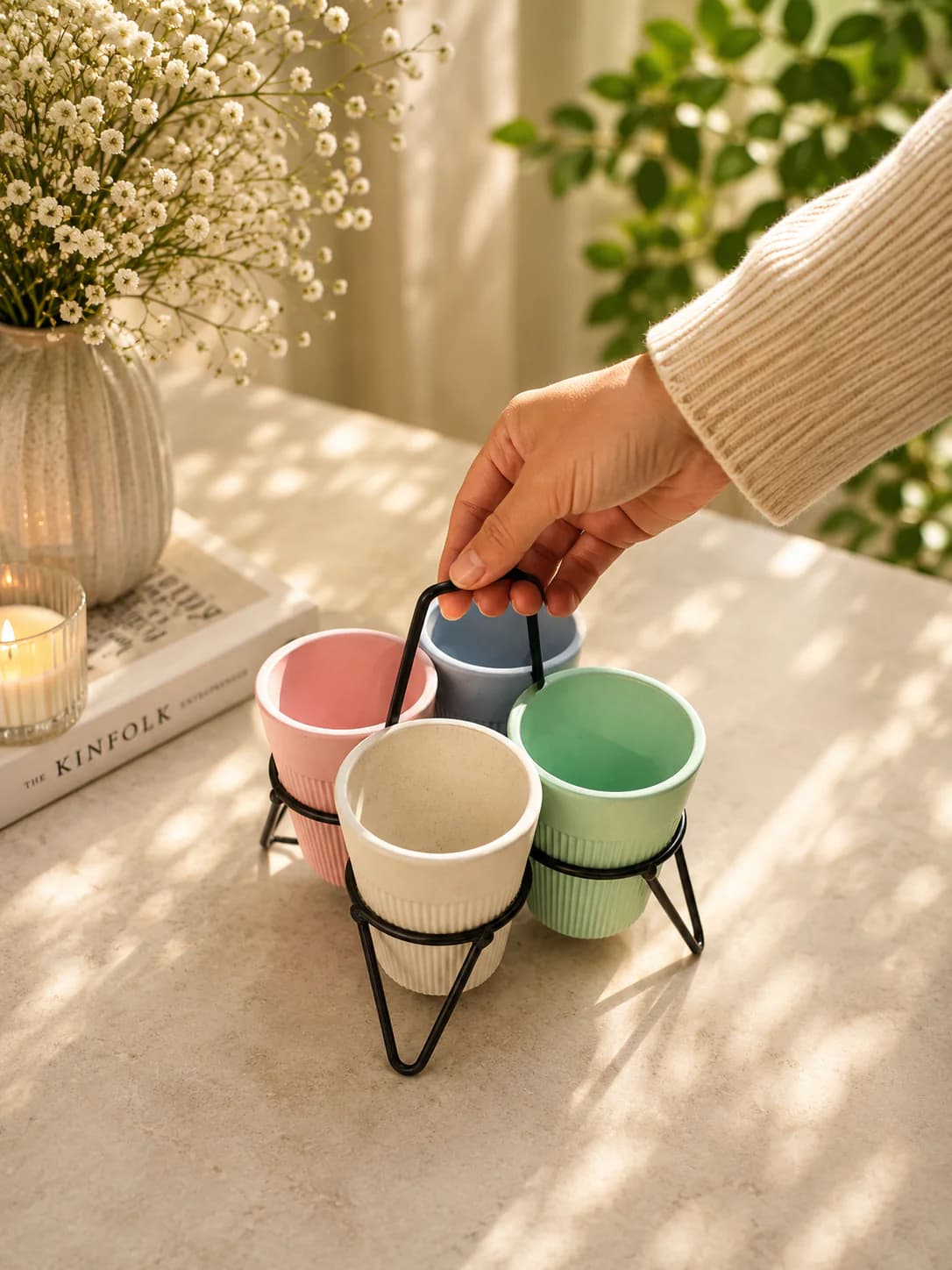 Statement Cutting Cups with Stand | Rice & Bamboo Husk Eco-Friendly Cup Set