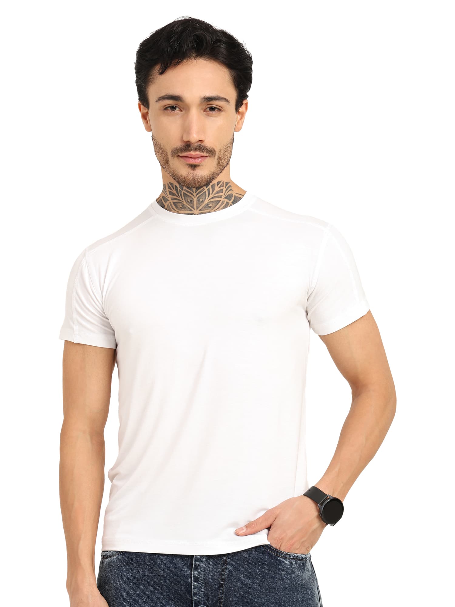 Men'S Round Neck T-Shirt | White- Slim Fit