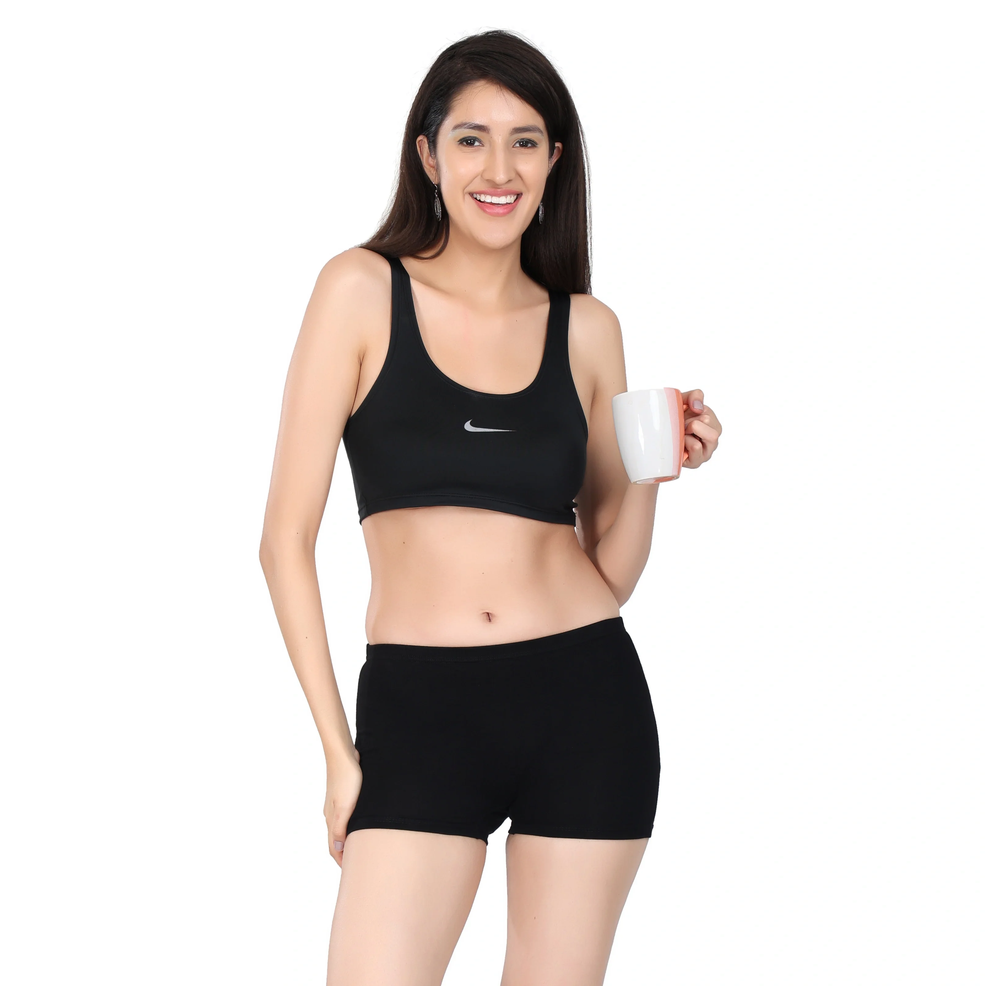 Bamboo Fabric Mid Rise Shorts - Black and Gray - Pack of 2