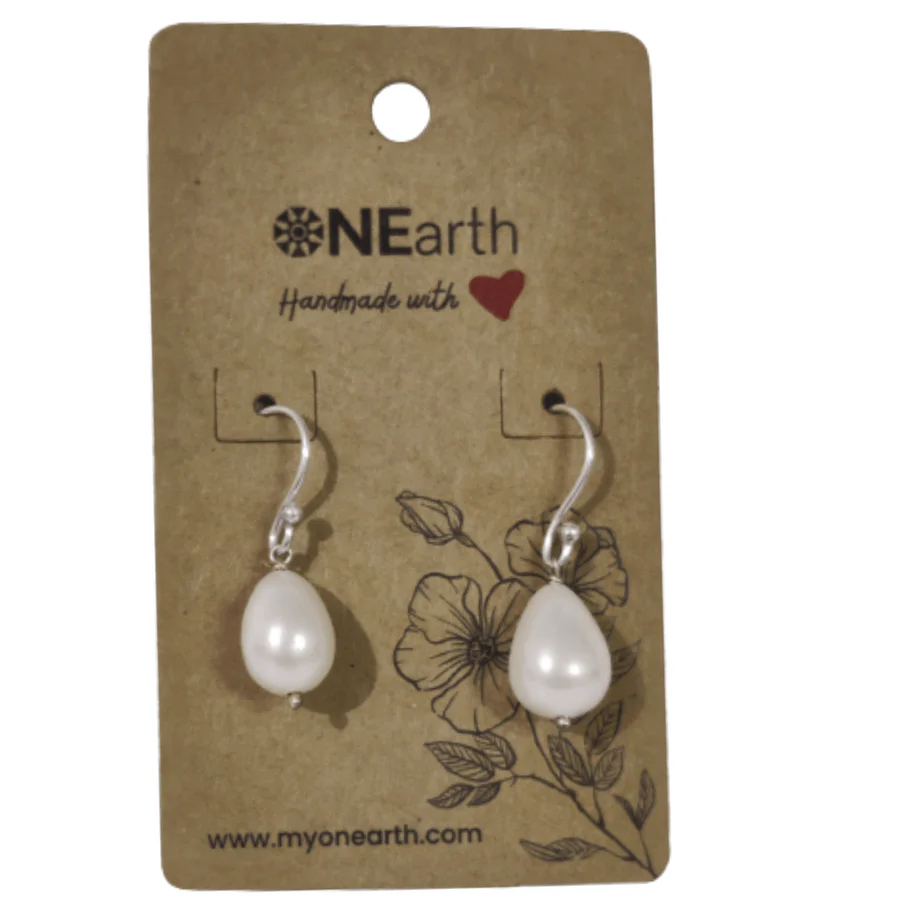Baroque Pearl Drop Earrings with Silver Hook – Freshwater Shell Pearls | Unique Statement Earrings
