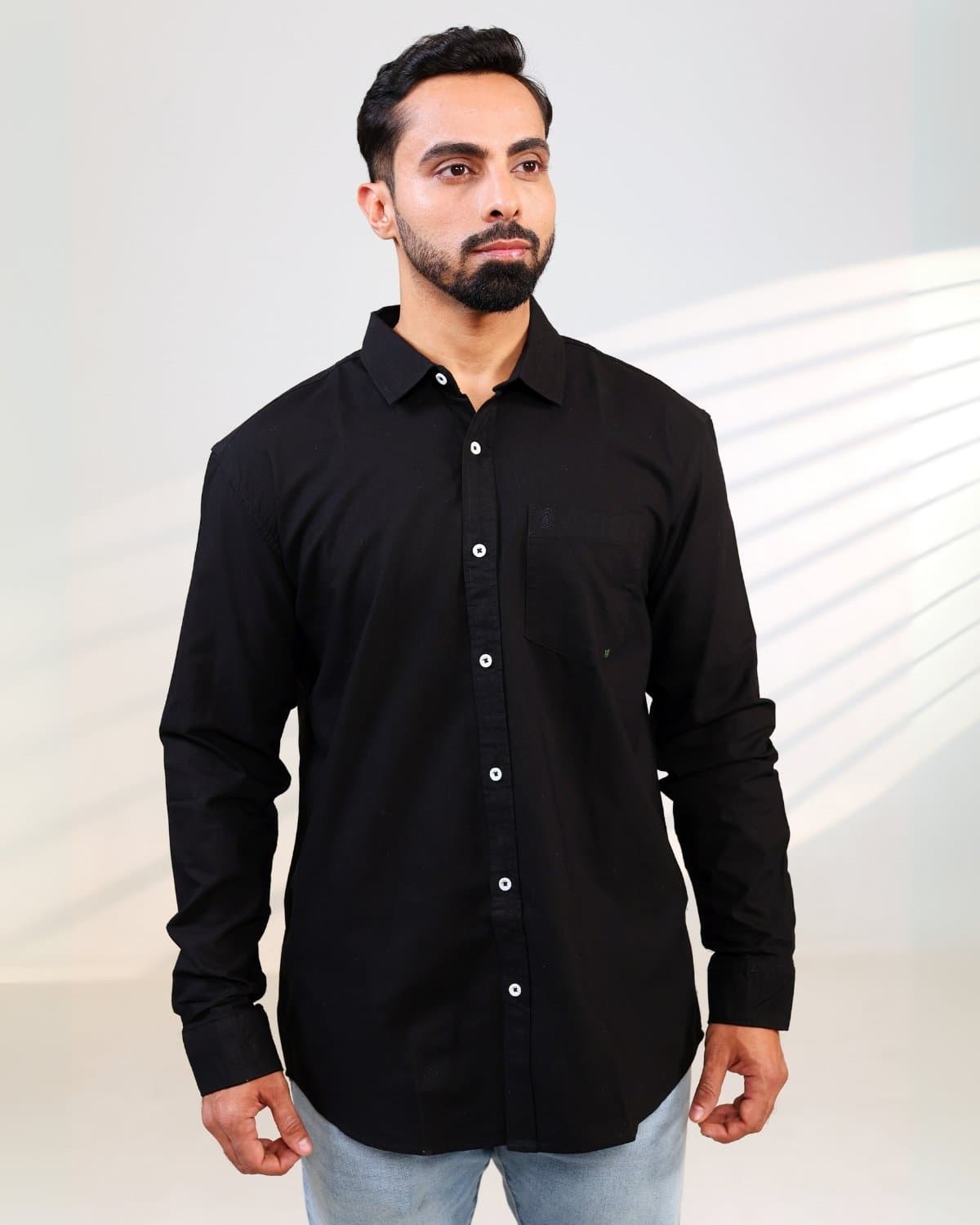 Onyx Black Organic Cotton Shirt – Structured Dobby Weave Shirt