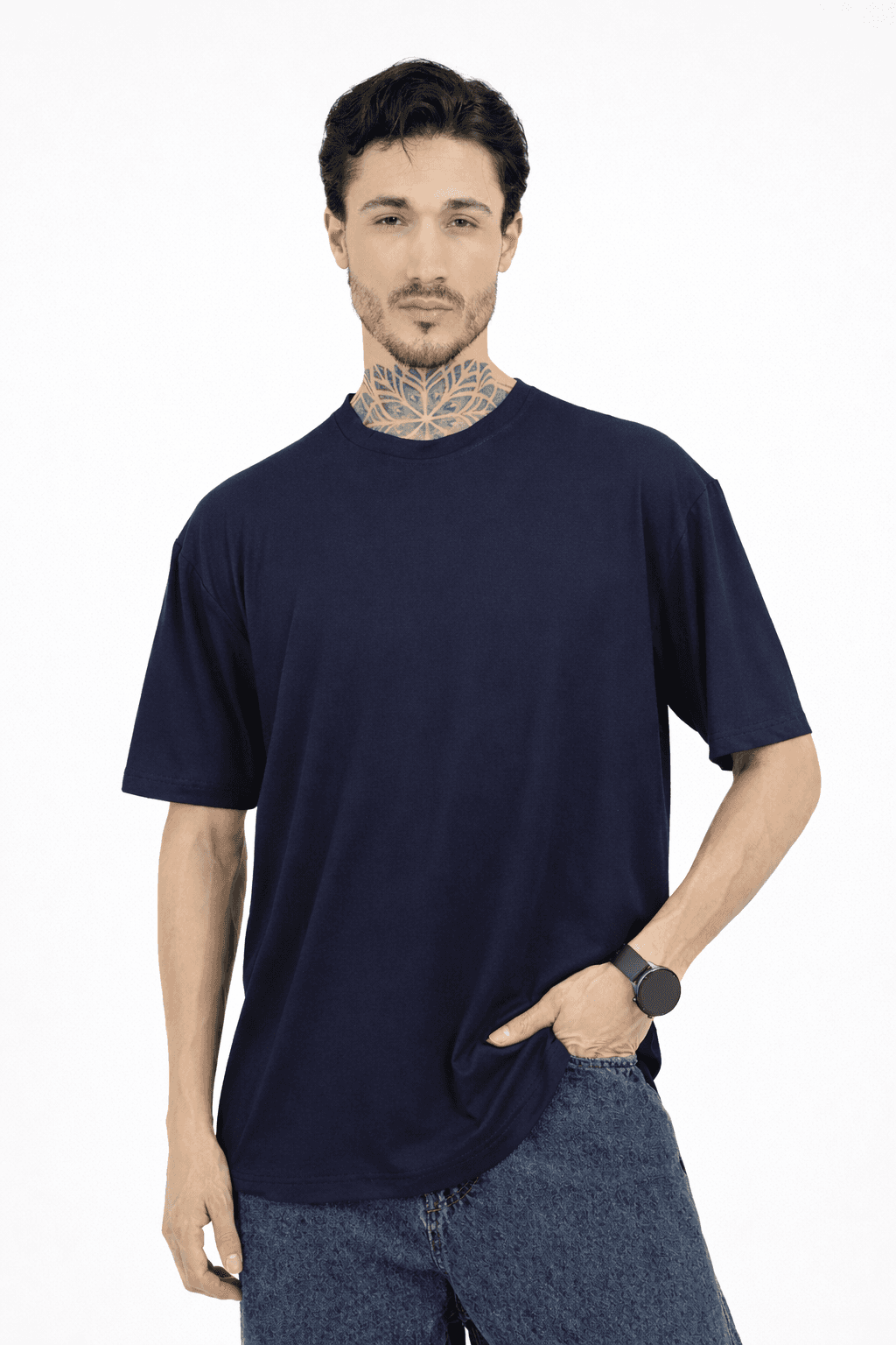 Men Oversized Bamboo T-Shirt | Gen Z Streetwear | Plain - Navy