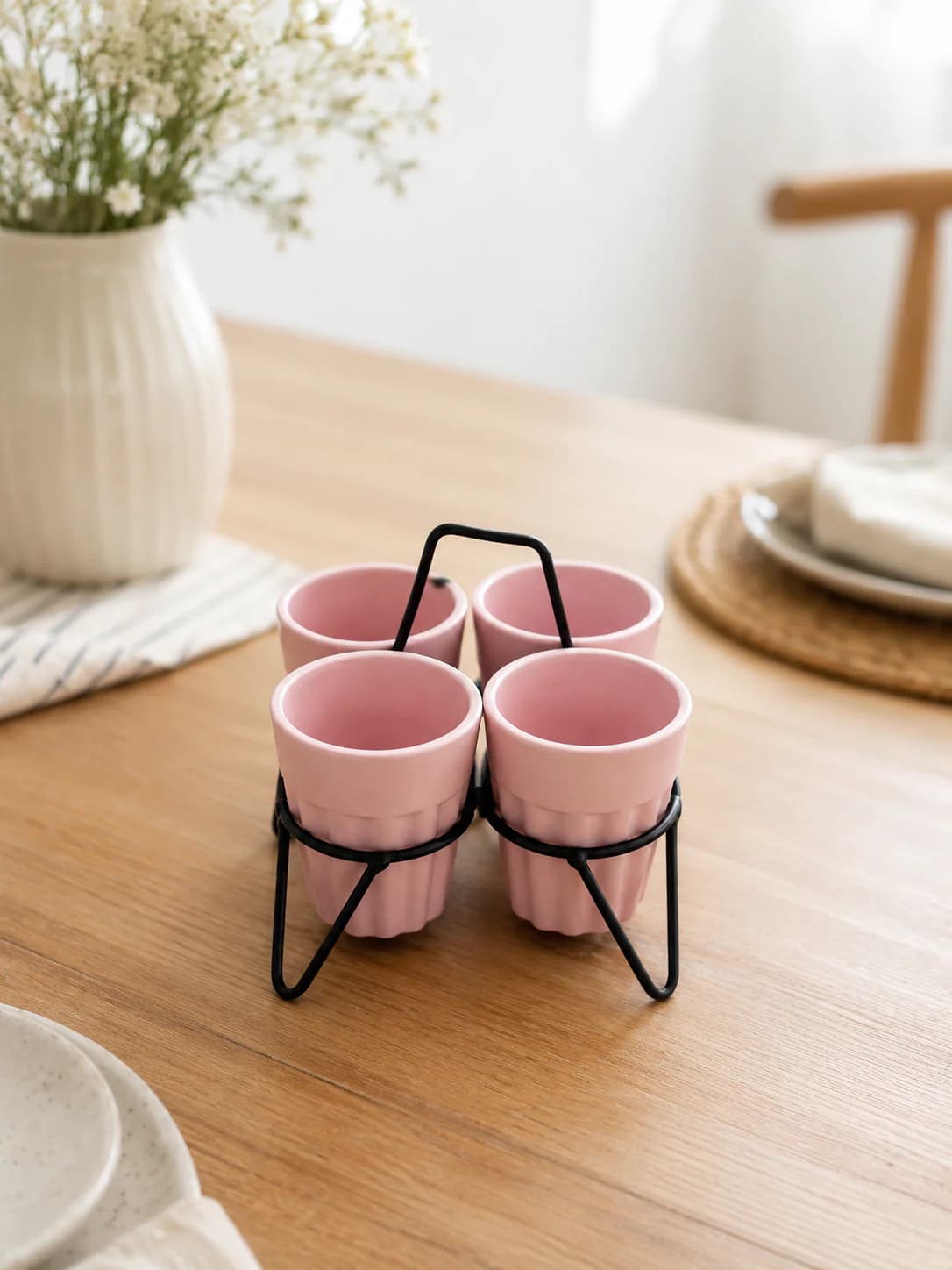 Eco-Friendly Cutting Chai Cups with Stand | Rice & Bamboo Husk Tea Cup Set